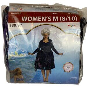 Disney Womens Ursula Costume Sz Medium 8/10 Black Dress Necklace Little Mermaid